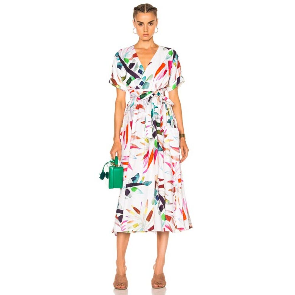 MARA HOFFMAN x Anthropologie Maui Palm Floral Linen Wrap Dress Women's Sz Small